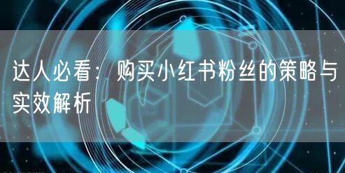 达人必看：购买小红书粉丝的策略与实效解析